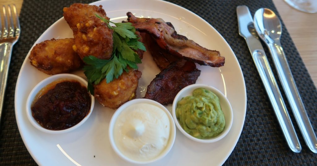 qantas first class lounge breakfast salt n pepper squid