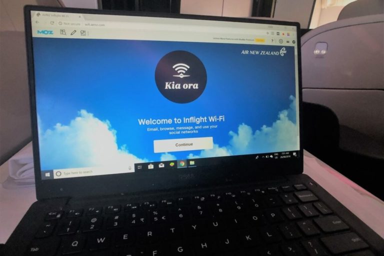 Air New Zealand wifi welcome screen