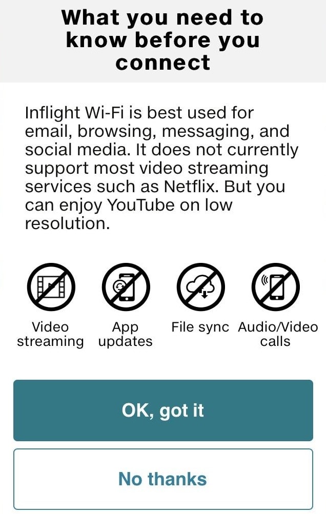 Air new zealand wifi warning message